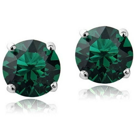 A&M Sterling Silver Kid's Birthstone Earrings, May, Emerald