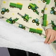 thumbnail image 3 of Oversized Wearable Blanket Hoodie,Cartoon Tractors Green Beige Pattern Sherpa Blanket Hoodie with Super Pockets,Super Warm Fuzzy Pullover for Women & Men, 3 of 6