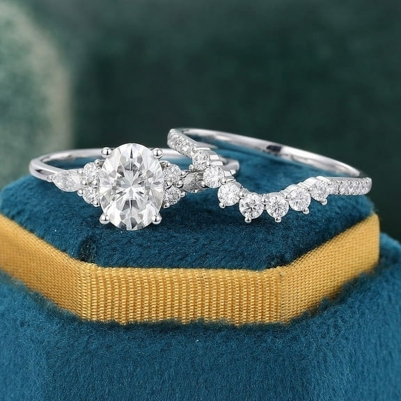 Silvago Jewel 1.9 Ct Oval Cut Wedding Ring - 14K White Gold Plated Rings - Engagement Wedding Diamond Jewelry for Women's - Bride Set Engagement Solitaire With Accent Rings - Party Wear Diamond Ring