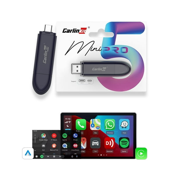 CarlinKit 5.0 Mini Pro CarPlay Wireless Adapter, Wired to Wireless, Android Auto Receiver 5.8Ghz Wifi Plug and Play