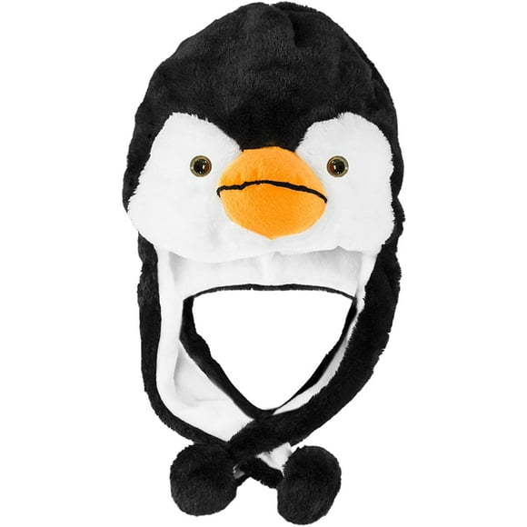 Bonnet de Ski d'Hiver en Peluche Animal Pingouin Style Aviateur Hiver (Court) Noir/blanc