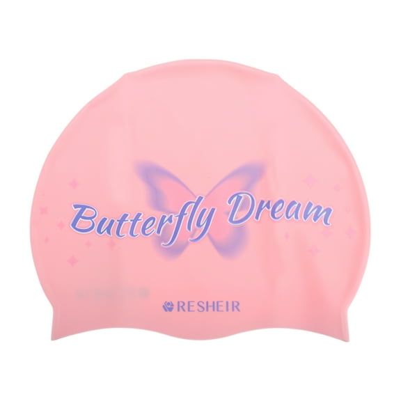 Unique Bargains 1 Pc Silicone Waterproof Butterfly Dream Swim Cap Pink Blue