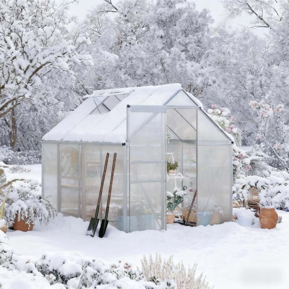 Portable Greenhouses Silver Outdoor Greenhouse 8' x 6'Walk-in Garden Greenhouse for Winter,Mini Greenhouses