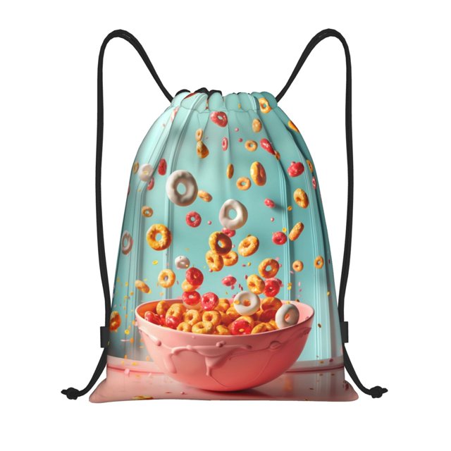 Xecao Floating Colorful Cereal Pattern Sports Drawstring Backpack - String Swim Gym Bag with Wet Proof Pocket for Women&Men-Medium