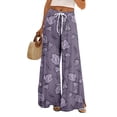 thumbnail image 2 of Dress Pants Women Petite High Waisted Wide Leg Summer Beach Vacation Pants Boho Lounge Casual Palazzo Trousers, 2 of 9