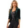 thumbnail image 1 of Cárdigan de Terciopelo para Mujer Cárdigan de Frente Abierto con Solapa Chaqueta Corta Verde oscuro XL, 1 of 6