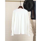 STARVNC Women Solid Color V Neck Lace Stitching Buttons Long Sleeves ...