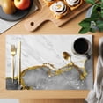 thumbnail image 2 of Gray Gold Marble Placemats Set of 8, Modern Abstract Marble Crack Texture Placemats for Dining Table, Place Mats for Kitchen Tabletop, Waterproof Wipeable Dining Table Mats Set, 2 of 9