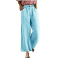 thumbnail image 5 of YUGYXL Womens Cotton Linen Pants Casual Button Up High Waisted Wide Leg Trousers Cropped Pants with Pockets Sky Blue M, 5 of 9