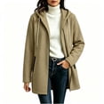 thumbnail image 2 of Ghalytn Women's Mid-Length Hooded Asymmetric Zip Fleece Lined Coat, Long Sleeve Casual Outerwear with Pockets, 2 of 5
