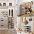 thumbnail image 5 of Drop Front Shoe Storage Box, No Assembly Stackable Shoe Organizer Storage Bin with Clear Door, Free Standing Shoe Shelf Cabinet with Lid, Foldable Shoe Rack for Closet Entryway (grey, 6-Tier), 5 of 6