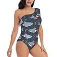 thumbnail image 3 of Pofeuu Shark Wearing Swim Ring Print Women's One Piece Swimsuits One Shoulder Swimwear Asymmetric Ruffle Monokinis Bathing Suits-Medium, 3 of 6