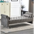 thumbnail image 3 of Stefania 71-inch Rolled Arm Oversized Velvet Tufted Upholstered Bench Standard Benches Grey Velvet,Acrylic Mid-Century Modern, 3 of 5