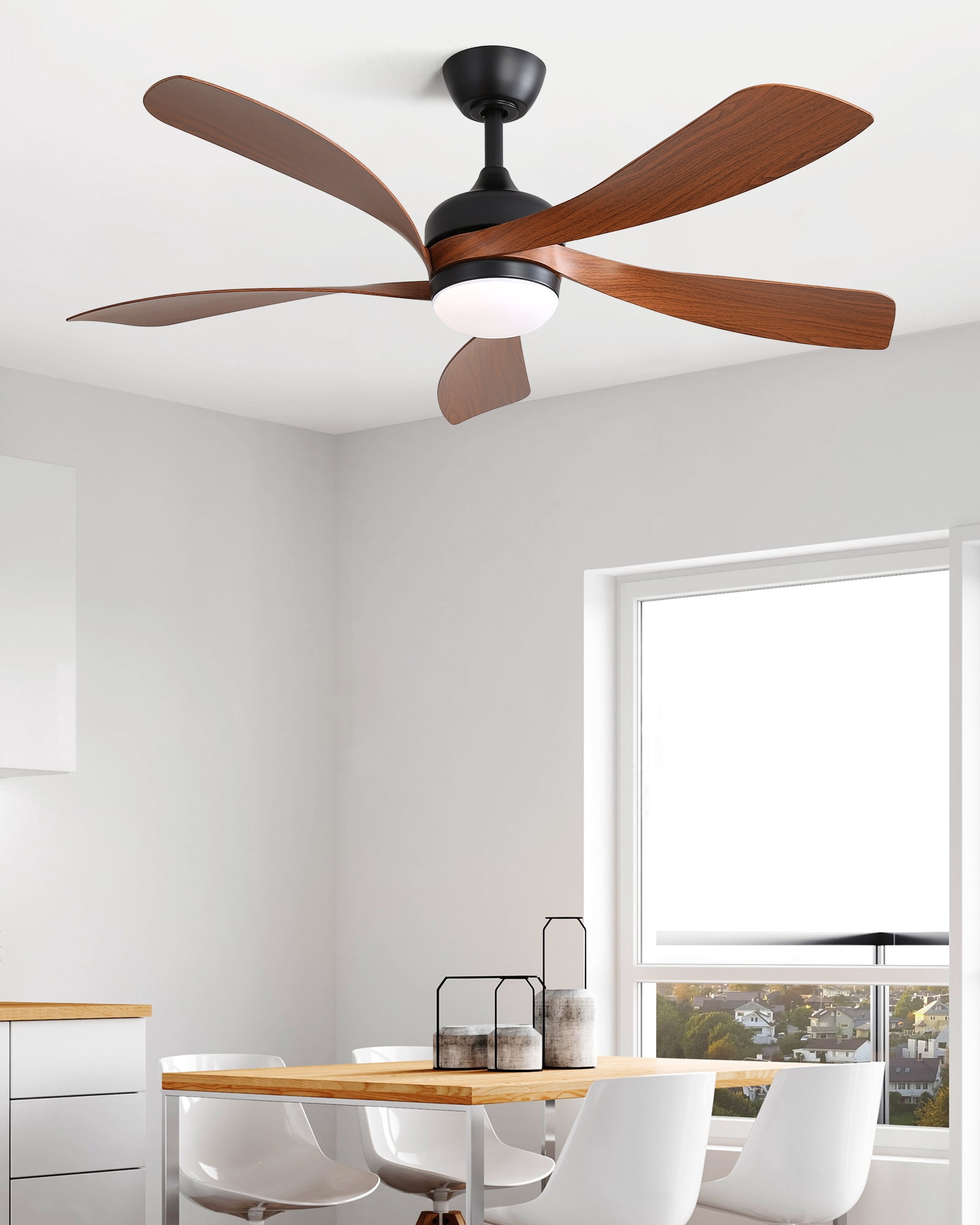 Sofucor 52-Inch Flush Mount Modern Ceiling Fan with 5 Blades, Remote Control, 3-Color LED Light, Quiet Reversible DC Motor