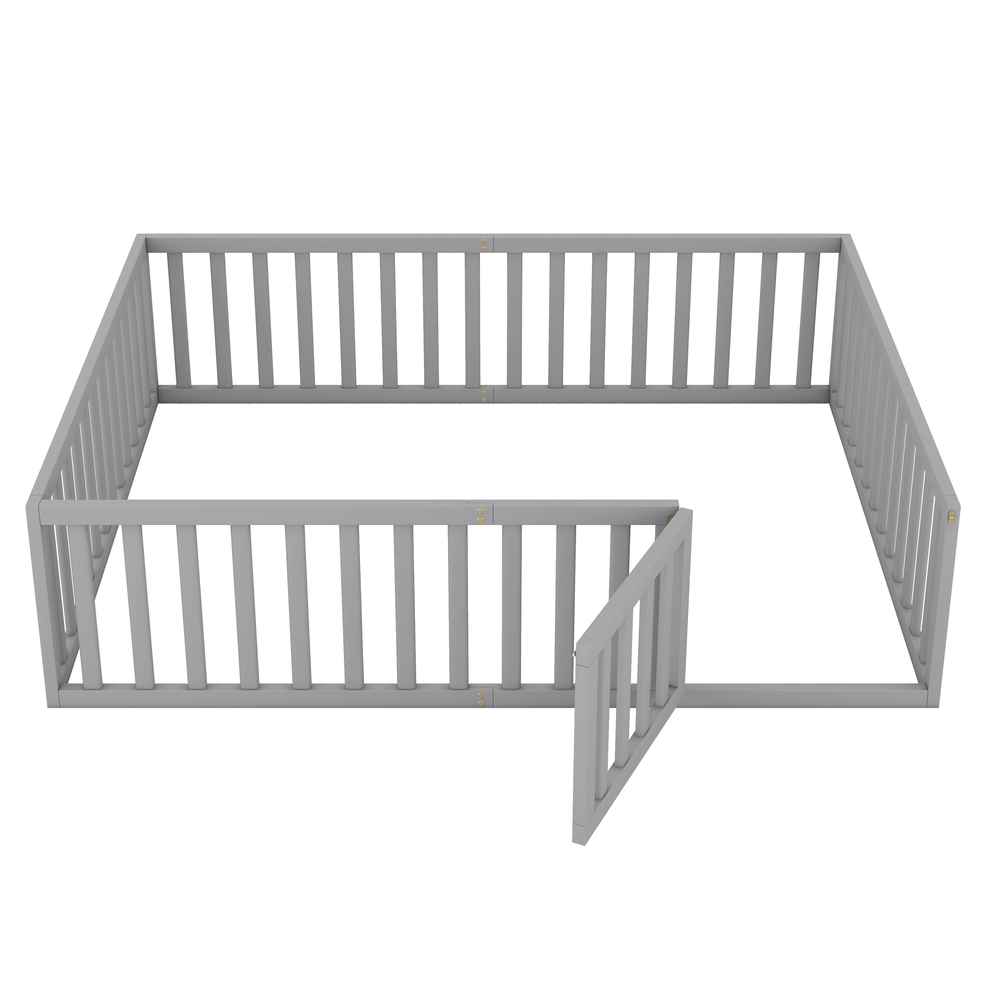 Harper & Bright Designs Montessori Floor Bed, Queen Size Floor Bed with Fence and Door, Floor Bed Frame with Guardrails for Boys Girls, Gray