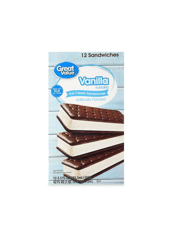 Great Value Vanilla Flavored Ice Cream Sandwiches, 42 fl oz, 12 Pack