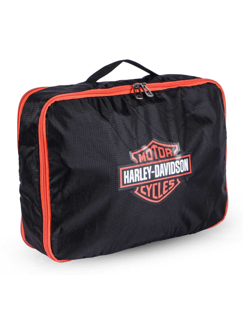 Harley-Davidson 3PC Expandable Packing Cube Set, Bar & Shield Logo- Black/Orange, Harley Davidson