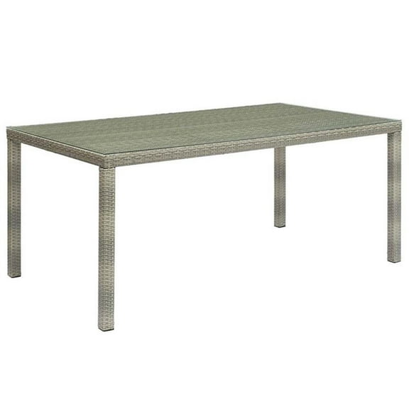 Pemberly Row 70" Glass Top Patio Dining Table in Light Gray