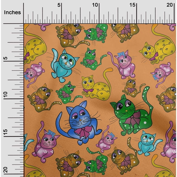 oneOone Rayon Orange Fabric Kitten Cats Sewing Fabric By The Yard Printed Diy Clothing Sewing Supplies 56 Inch Wide-3BC