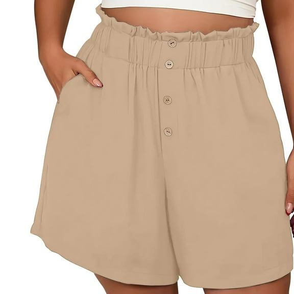 Taqqpue Linen Beach Vacation Shorts for Women High Waisted Basic Solid Running Shorts Dressy Casual Summer Outfits Elastic Waist Pleated Wide Leg Shorts with Pockets