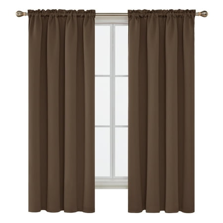 Deconovo Indoor Polyester Room Darkening Rod Pocket Curtain Pair Brown 2.64 in x 10.35 in Set of 2