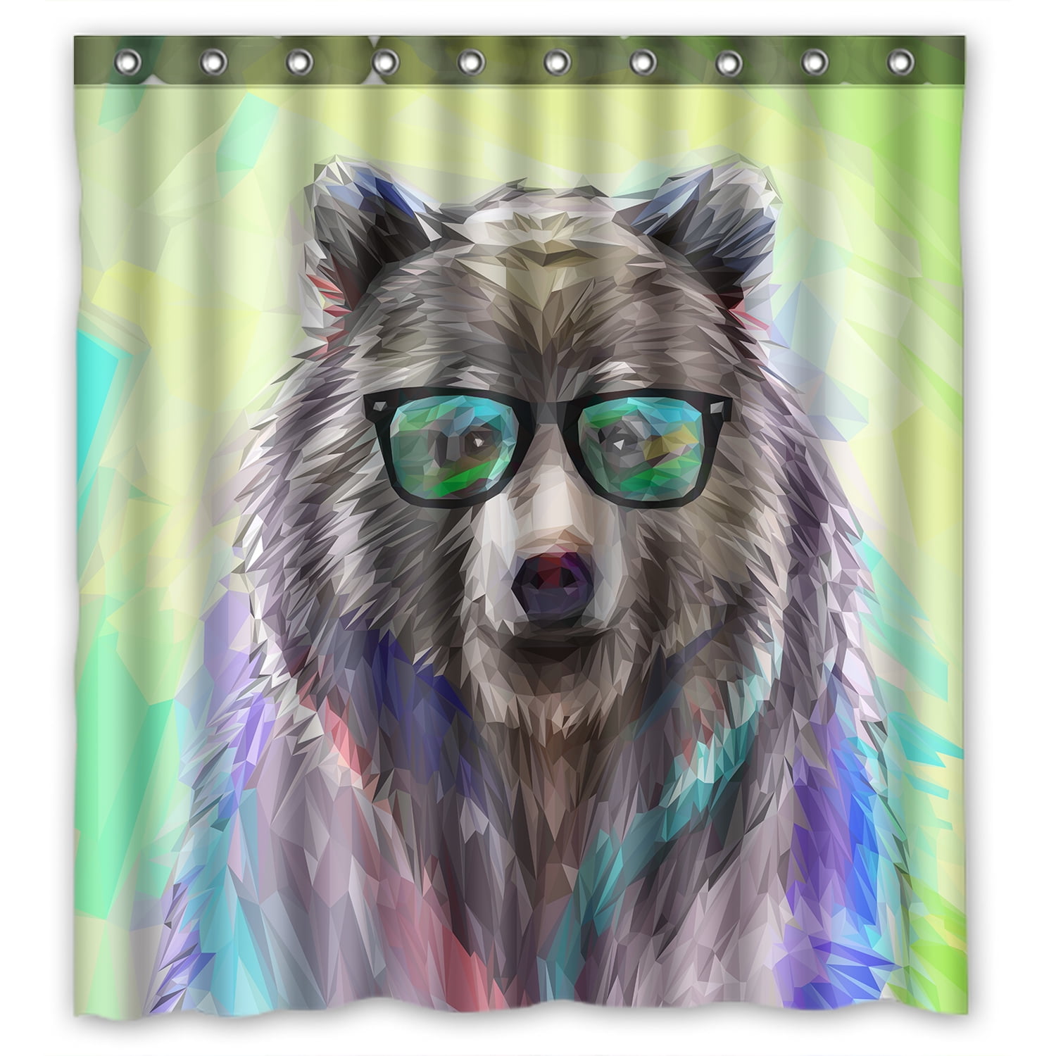 YKCG Cool Low Poly Hipster Bear Funny Cute Animal Shower Curtain