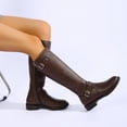 thumbnail image 4 of XUNKUSGA Knee High Boots with Side Zipper Comfortable Round Toe Low Heel Riding Boots for Women Classic Vintage Solid Color Buckle Long Boots,8.5, 4 of 9