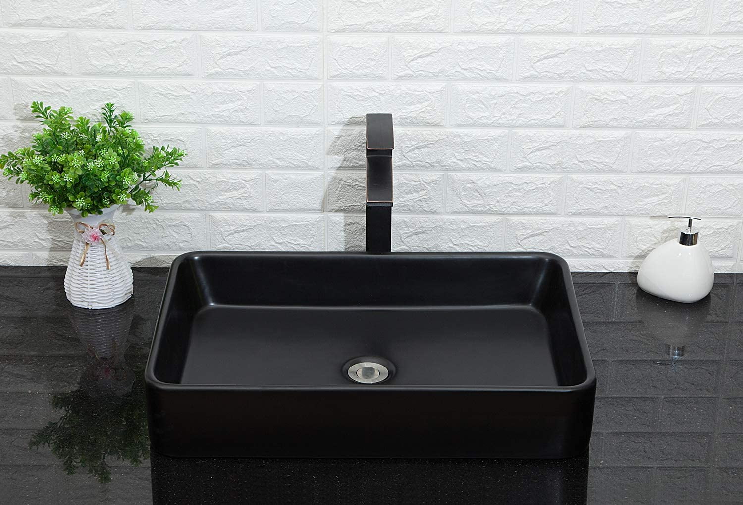 Mocoloo 24" Black Rectangle Bathroom Sink Modern Above Counter Porcelain Ceramic Sink Art Basin
