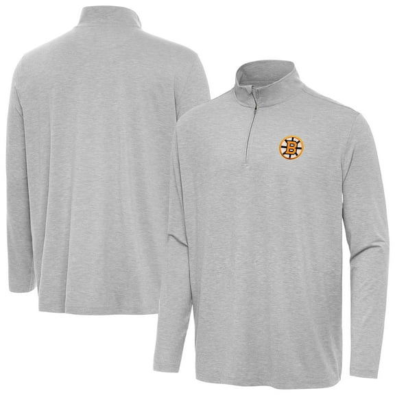 Men's Antigua Heather Gray Boston Bruins Hunk Lightweight Quarter-Zip Pullover