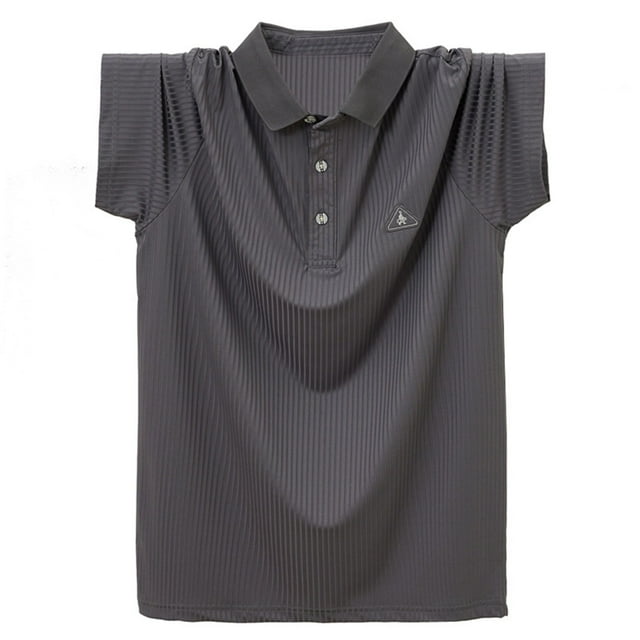 Camisetas Y Desgaste Casual Verano Ligero Delgado Solapa Manga Corta Hielo Seda Camiseta Top para Hombres, Fresco Transpirable