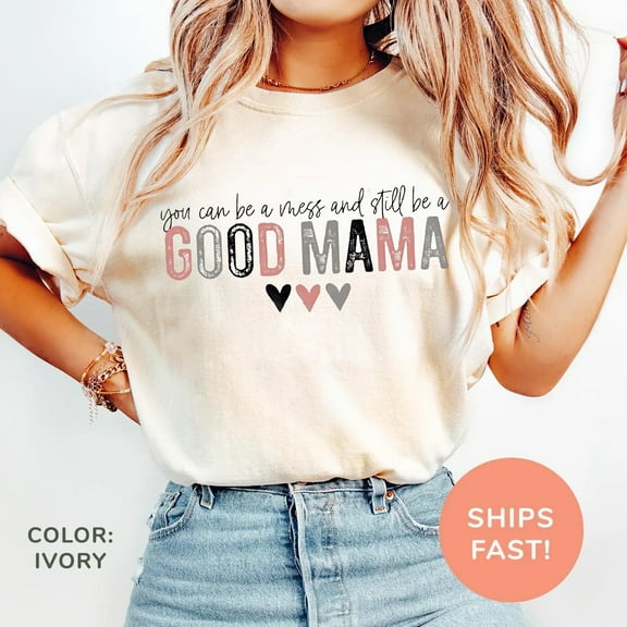 Good Mama Graphic Tee, Cute Motherhood Shirt with Heart Design, Oversized Casual T-shirt for Moms, Perfect for Mother's Day, Baby Showers, or Everyday Wear.