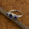 thumbnail image 2 of 7X5MM Oval Shape Blue Sapphire Gemstone 925 Sterling Silver Three Stone Valentines Day Gifts Ring, 2 of 5