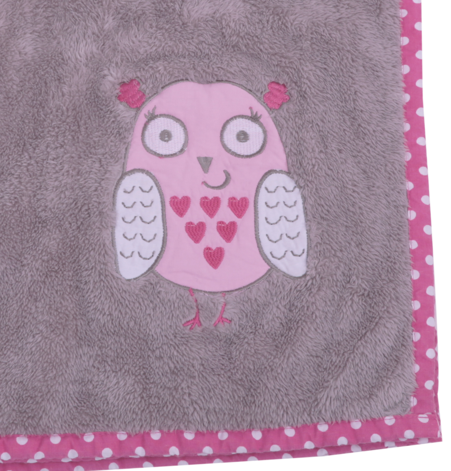 Bacati - Owls Pink/Grey Girls Pink Plush Blanket - image 2 of 8