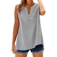 thumbnail image 3 of BLOCLOALO Tank Tops Tunic Tops Loose Button Shirt Top Stand Solid Color Sleeve Collar Casual Women's Shirt Women's Shirt V Neck Blouses for Women Cotton Blouse Loose Tank Tops for Women Grey S, 3 of 9