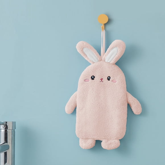 TIMIFIS Wooden Tray Cute Bunny Velvet Animation Towel Hanging Household Hand Towel Kitchen Thickened Absorbent Hand Towel Kitchen Gadgets