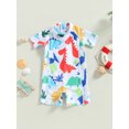 thumbnail image 2 of goowrom Kids Rash Guard Swimsuit Playsuits Cartoon Dinosaur Print Zipper Short Sleeve Sun Protection Bathing, 2 of 9
