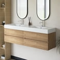 thumbnail image 2 of 72" Wall Mounted Floating Bathroom Vanity in Oak with White Quartz Sink, 2 of 11