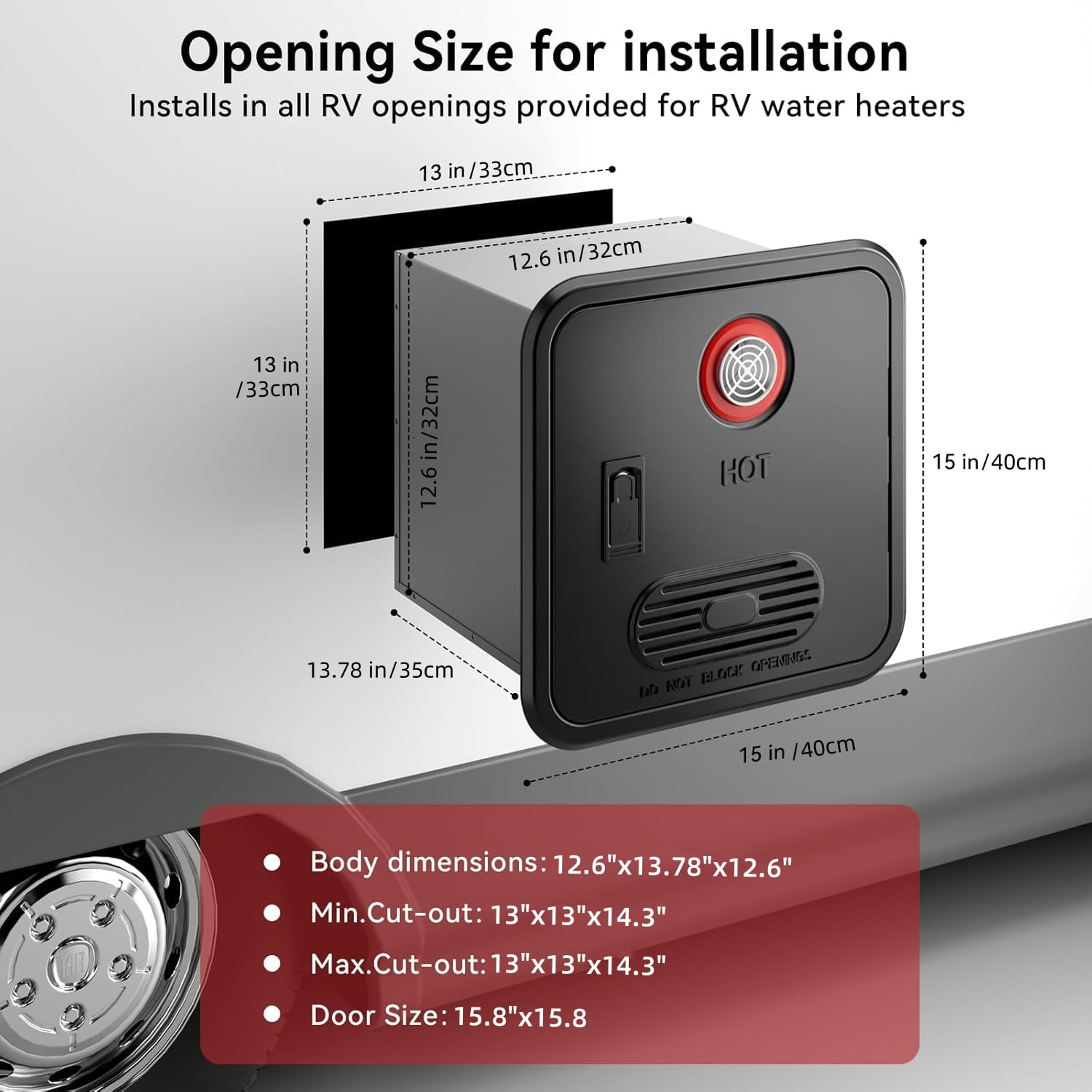 RV Tankless Water Heater, with 15 x 15 inches White Door and Remote Controller, DC 12V
