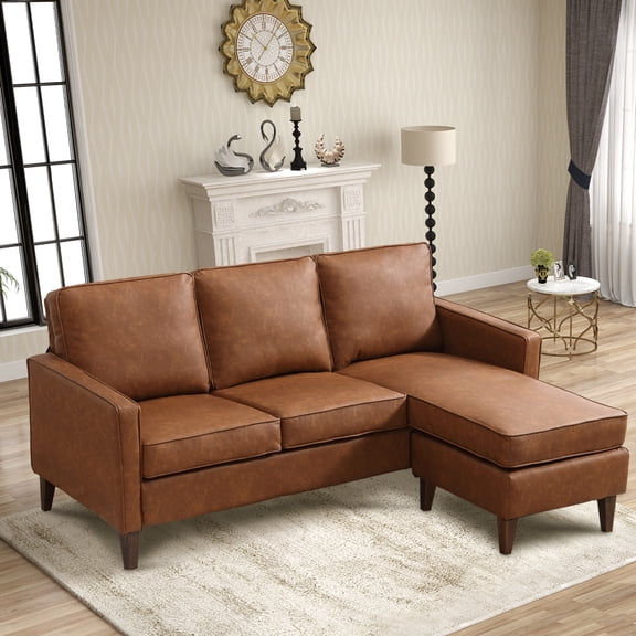 Bonzy Home Sectional Sofa Couch, L Shaped Faux Leather Couch Sofa with Reversible Chaise, Lounge Sofa for Living Room Apartment Small Space