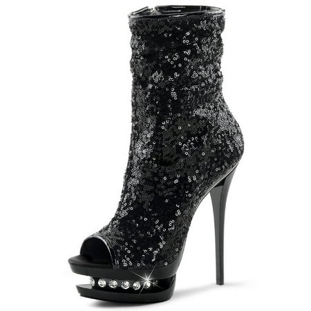 black and sparkly heels