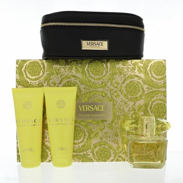 Perfume Versace Yellow Diamond EDT de 100 ml, juego de 4 piezas con estuche