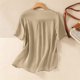thumbnail image 5 of Craaazy Women Casual Loose Fit Blouse, Solid Color Short Sleeve Cotton Linen Top, Comfy Round Neck Embroidered Tunic for Daily Wear Gifts, 5 of 8