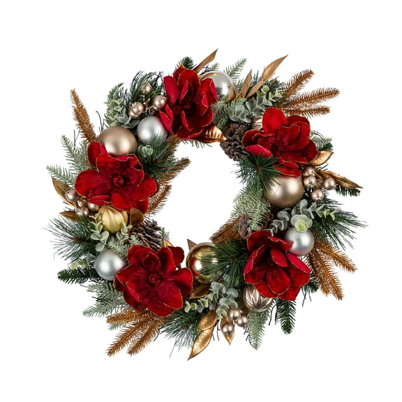 24" Red Magnolia Wreath