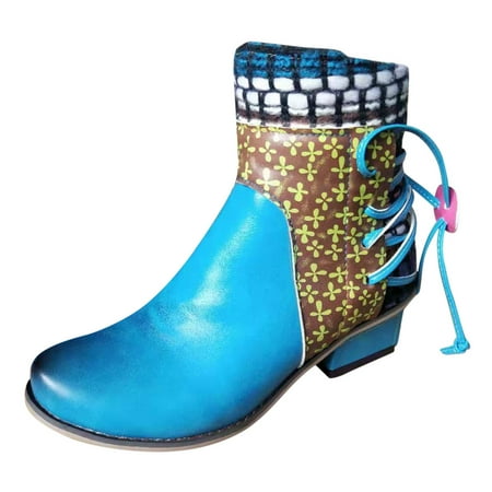 

PEASKJP Women s Ankle Boots & Booties Women s Platform Ankle Boots Elastic Heel Boots for Women Booties Comfortable Outdoor Anti Slip Shoes (Blue 7.5)