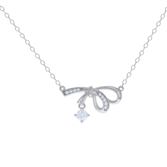 925 Sterling Silver Womens Cubic Zirconia Bow Love Heart Necklace Pendant Necklace for Women
