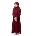 thumbnail image 1 of RXMEKW Ensemble de Robe Musulmane avec Châle pour Filles Manches Longues Col Rond Robe à Volants Tenue 2 Pcs Rose, 1 of 8