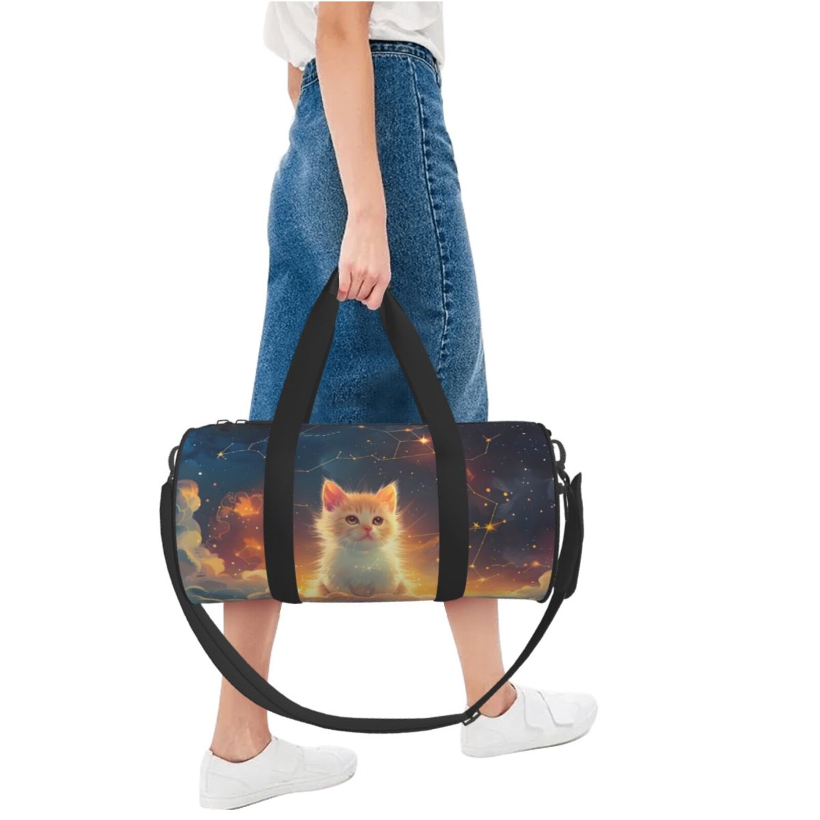 Defioc Starry Sky Constellation Cat for Travel Duffle Bag,Weekender Bag Carry On Tote Bags Hospital Bag Large Capacity Sport Gym Bag for Men Women Fit for Trave, Gym,Weekend