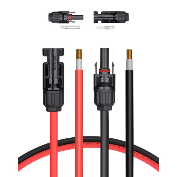 BougeRV Câble Solaire 20 Pi 10AWG avec 2 Paires de Connecteurs de Panneau Solaire, Câbles de Panneau Solaire, Câble d'Extension Solaire, Adaptation de Panneau Solaire