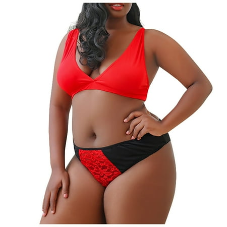 

DNDKILG 2PCS Women s High Waist Sexy Bra and Panty Sets Babydoll High Waisted Lingerie Teddy Lace Lingerie Set Red 3XL