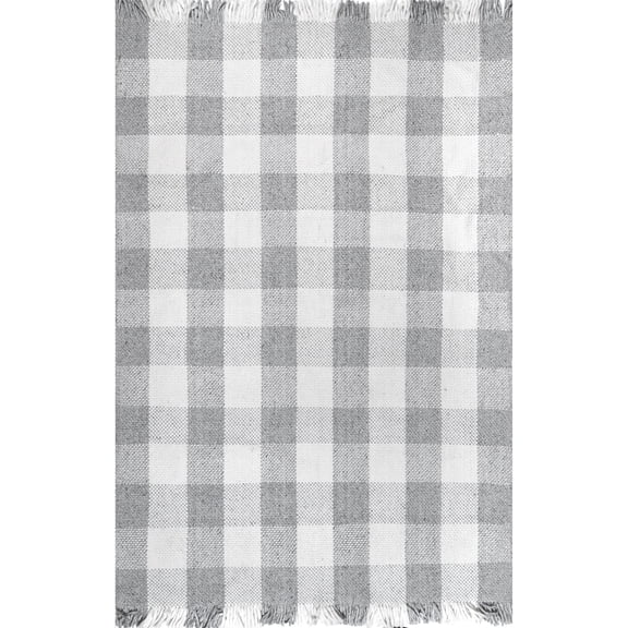 nuLOOM Ellis Hand Woven Farmhouse Plaid Fringe Area Rug, 5' x 8', Gray